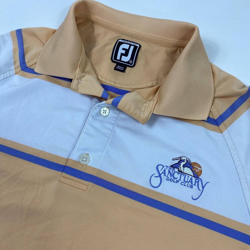 FootJoy Polo Shirt Mens Medium Striped Sanctuary Golf Club Athletic Golf Shirt